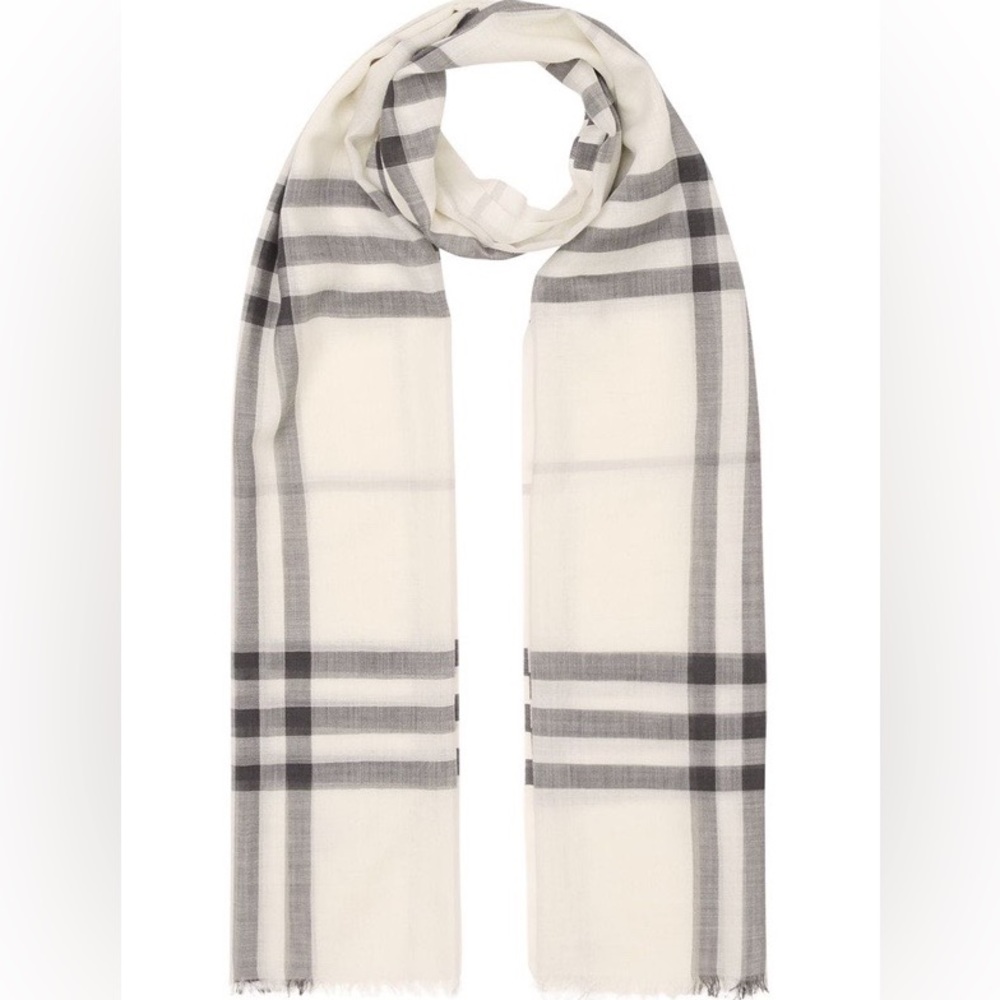 Burberry lightweight silk wool unisex scarf with classic check